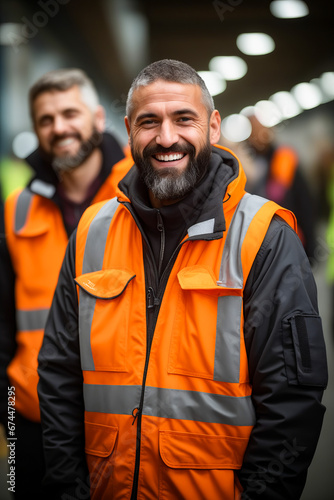 Man with beard and beard wearing orange vest. © valentyn640