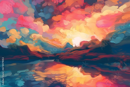 colorful sky with clouds over the lake. abstract background for design