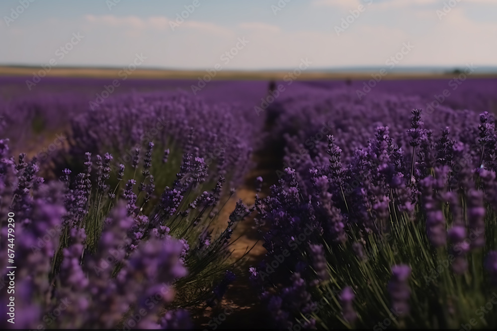 Obraz premium Large lavender field at sunset