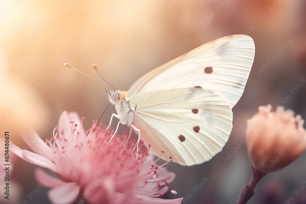 White butterfly on a pink flower close-up White butterfly on a pink flower close-up