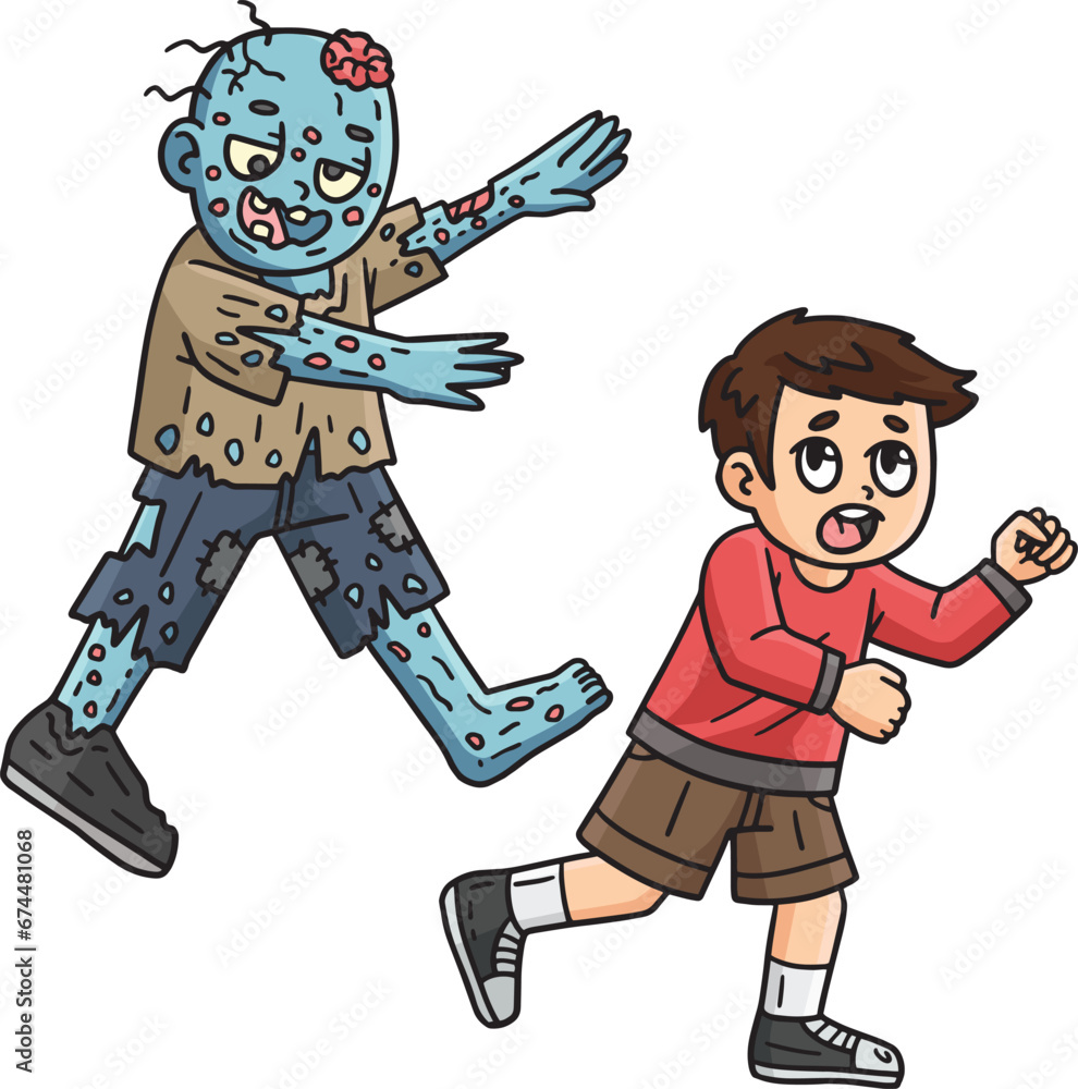 Zombie Chasing a Child Cartoon Colored Clipart Zombie Chasing a Child Cartoon Colored Clipart