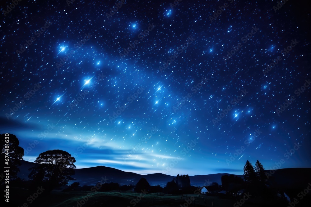 Fototapeta premium Night Sky With Shooting Stars And Glowing Milky Way