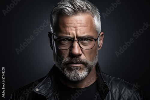 Portrait Of Mature Man With Grey Hair And Glasses