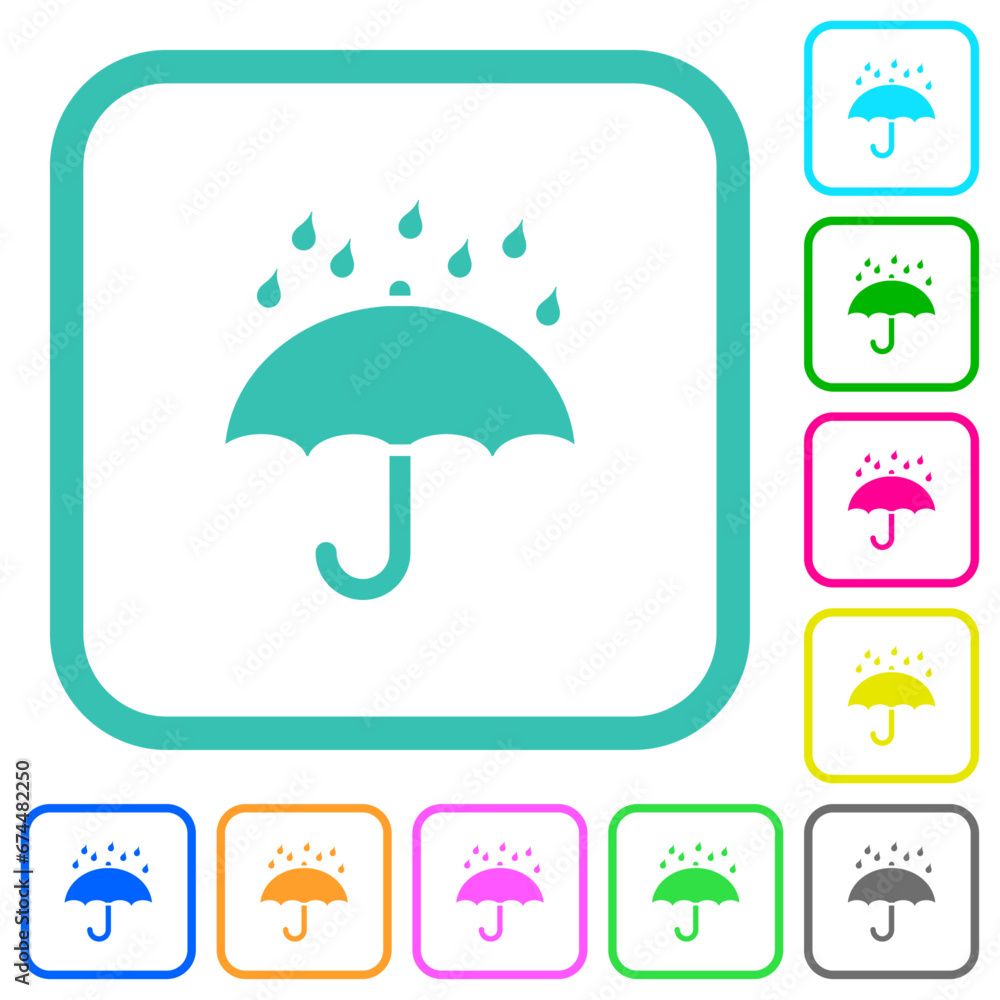 Umbrella with rain solid vivid colored flat icons Umbrella with rain solid vivid colored flat icons