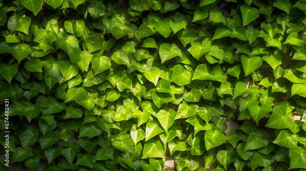 Fototapeta premium Green structure wall with leaves shadows. Background