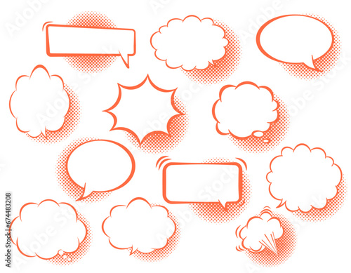 ハーフトーンの影のあるアメコミの吹き出しセット/赤