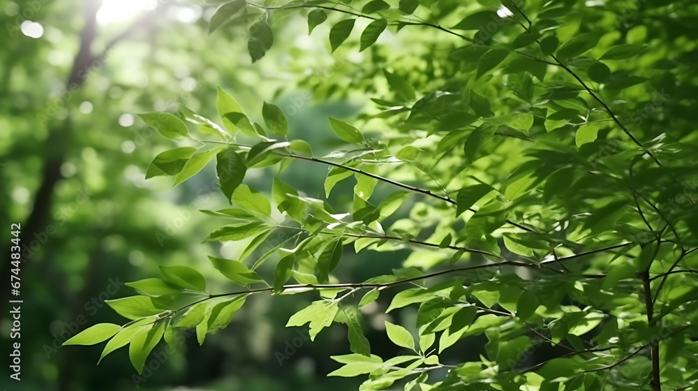 Green natural view of Green leaves in park with blurry image green trees and sunlight in background. Green natural view of Green leaves in park with blurry image green trees and sunlight in background.