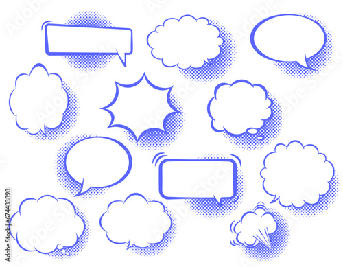 ハーフトーンの影のあるアメコミの吹き出しセット/青