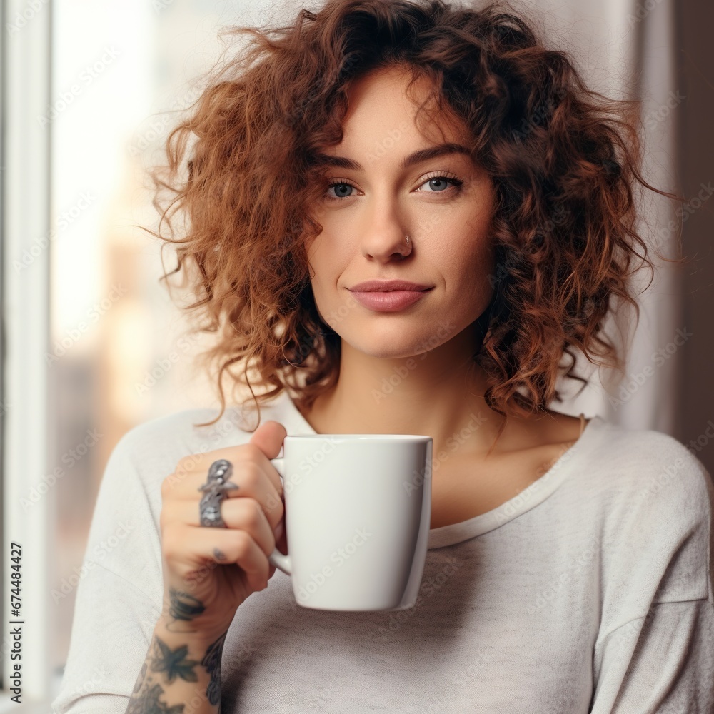 A beautiful woman wearing a high-quality white Bella Canvas 3001 t-shirt for a mockup design A beautiful woman wearing a high-quality white Bella Canvas 3001 t-shirt for a mockup design