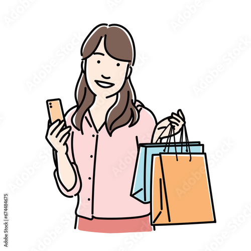 買い物して嬉しそうな若い女性