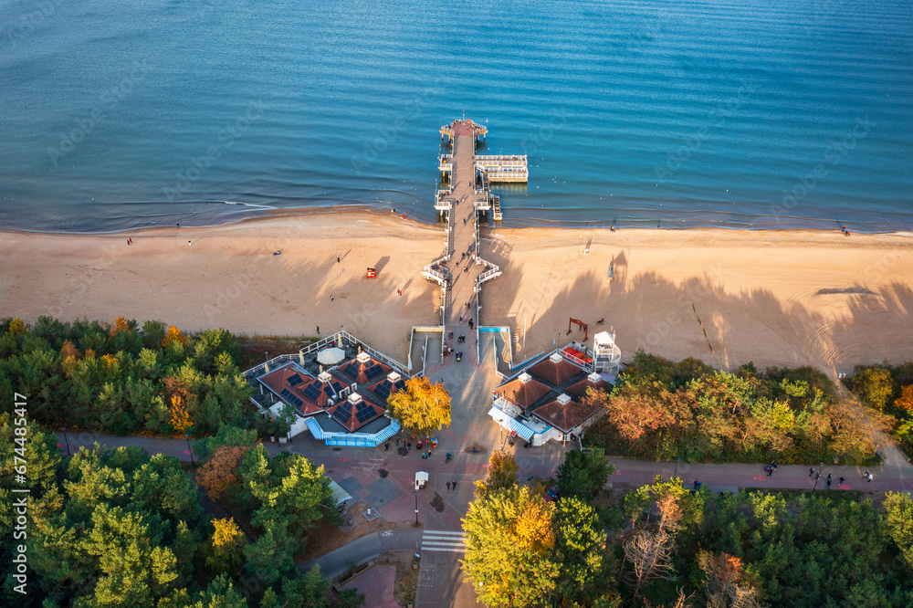 Fototapeta premium Baltic Sea pier in Gdansk Brzezno at autumn, Poland