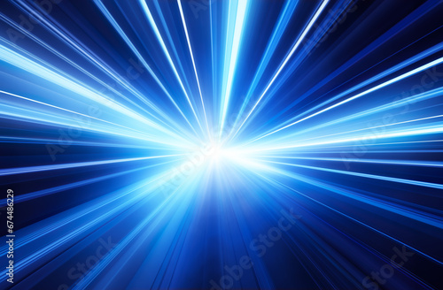Data transfer, hyperspace jump, blue lights blurred in motion, zoom effect, abstract digital background