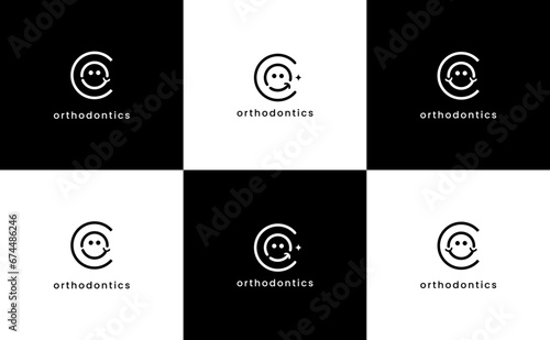 initial Co or OC logo orthodontic smile vector template