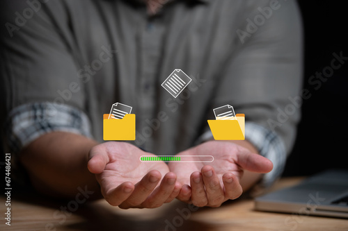 Data transfer through cloud technology Exchange data with modern internet technology that is fast and secure Internal document backup on online databases,Transfer files data system relocation concept