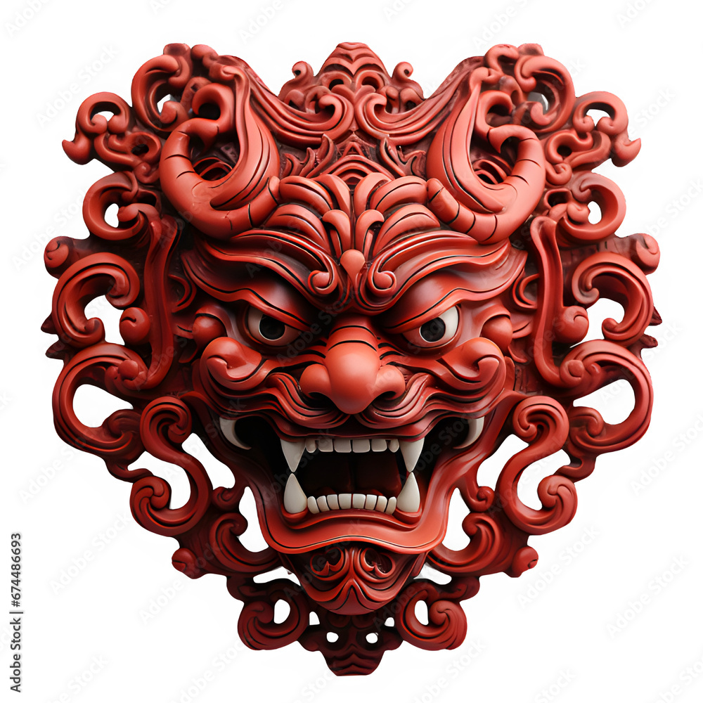 japanese traditional red devil mask isolated cut out on transparent background ,generative ai