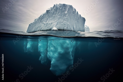 Iceberg above and below water illustration. AI generative. photo