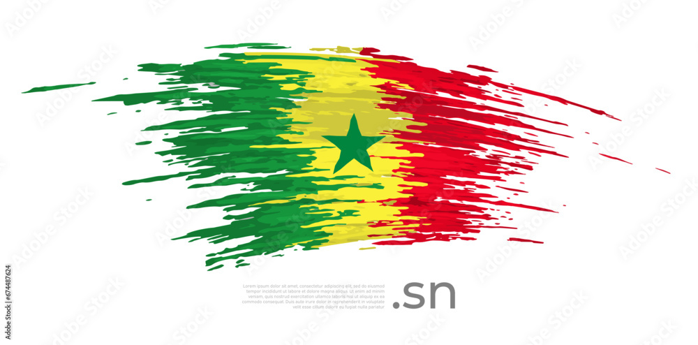 Senegal flag. Brush strokes, grunge. Stripes colors of the senegalese flag on a white background. Vector design national poster, template, place for text. State patriotic banner of senegal, flyer Senegal flag. Brush strokes, grunge. Stripes colors of the senegalese flag on a white background. Vector design national poster, template, place for text. State patriotic banner of senegal, flyer