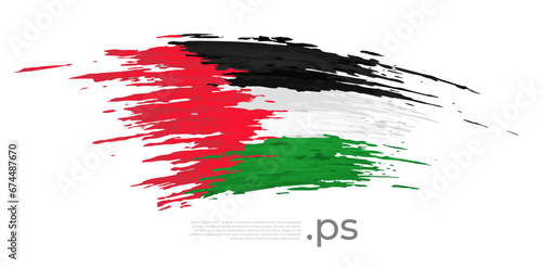 Palestine flag. Brush strokes, grunge. Stripes colors of the palestinian flag on white background. Vector design national poster, template, place for text. State patriotic banner of palestine, flyer