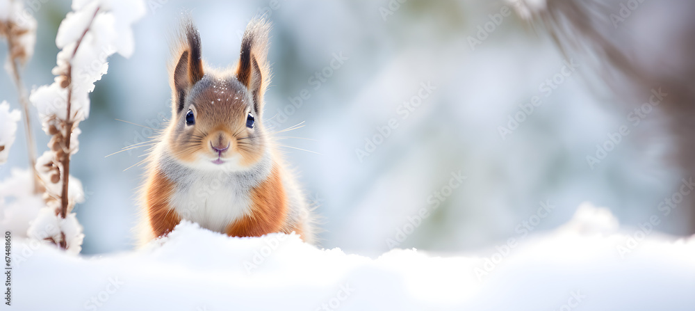 banner of squirrel on the snow background banner of squirrel on the snow background