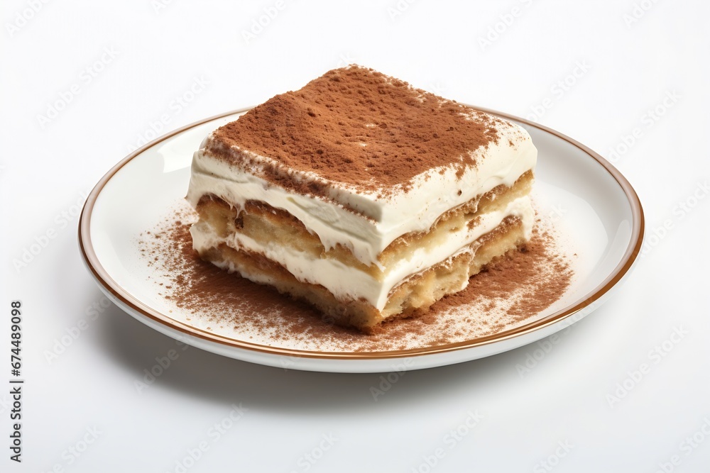 Generative AI : Tiramisu on a plate isolated on transparent or white background. Generative AI : Tiramisu on a plate isolated on transparent or white background.