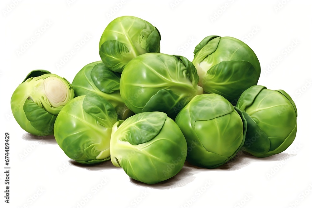 Fototapeta premium Generative AI : Brussels sprouts isolated on transparent or white background