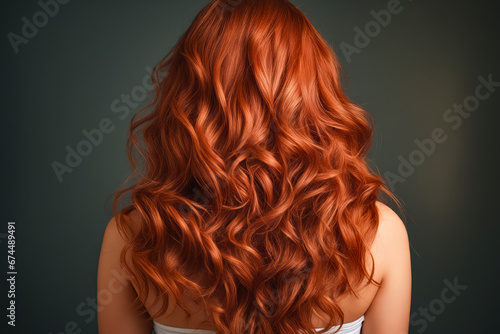 Woman with long red hair is looking back at the camera.