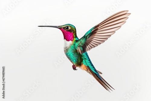Generative AI : Flying hummingbird isolated on white background photo