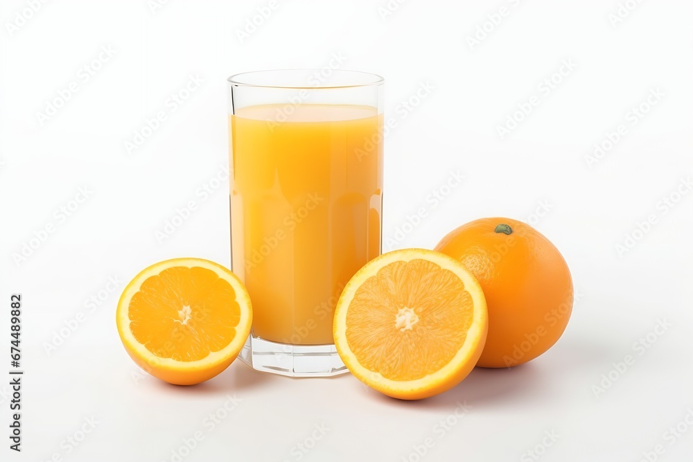Generative AI : Glass of Orange juice and slices fruits isolate on white background. Generative AI : Glass of Orange juice and slices fruits isolate on white background.