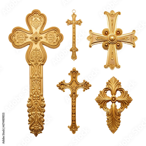 set of antique christian crosses isolated on transparent background
