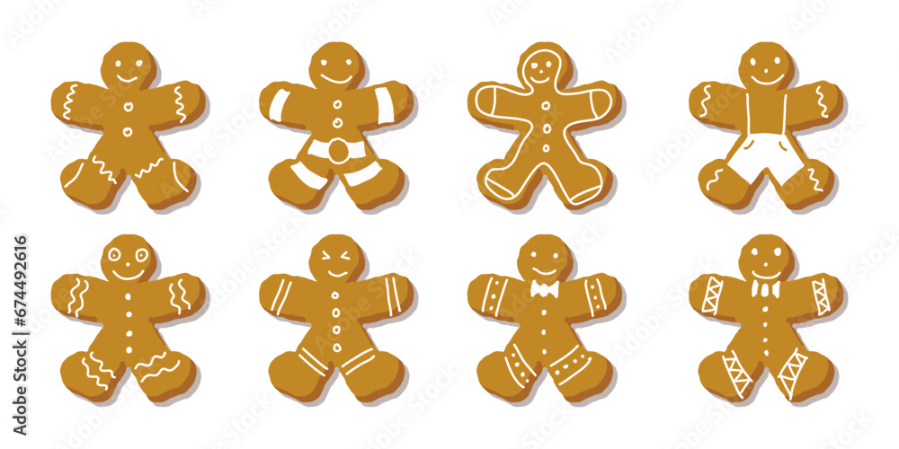 Set of gingerbread man traditional christmas cookies with various pattern Set of gingerbread man traditional christmas cookies with various pattern