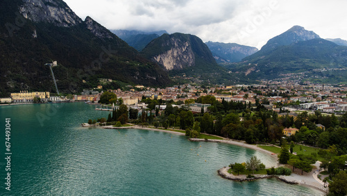 aerial view of Riva del Garda town in Italy