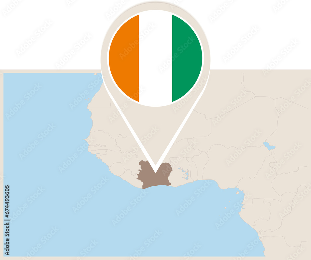 Naklejka premium Map and flag of Ivory Coast