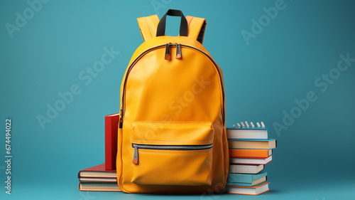 School backpack with books. - Back to school concept.