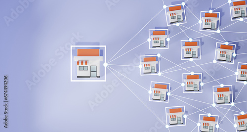 Business sale growth and expand shop franchise concept, Store connection link with others shop and supermarket.