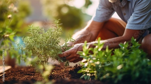 Eco-minded senior woman tends to growing plants.
