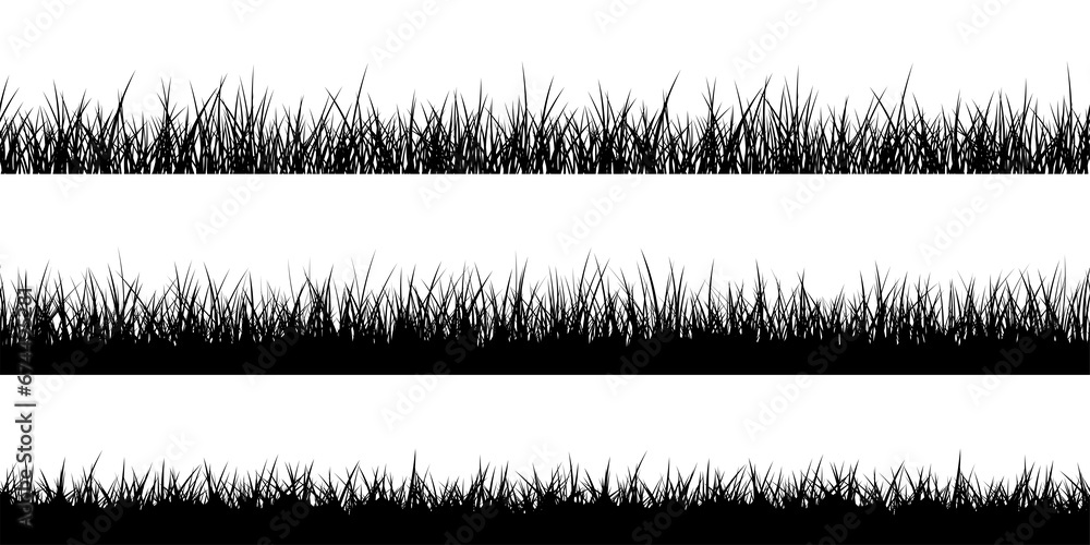 Fototapeta premium Black silhouette grass set seamless border Isolated PNG
