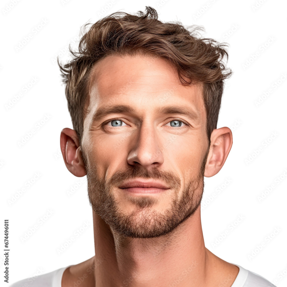 Fototapeta premium Model man, skin care concept, isolated on white or transparent background. AI Generated.