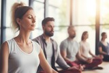 Mindfulness at Work - Employees participating in a meditation session in a corporate wellness program - AI Generated