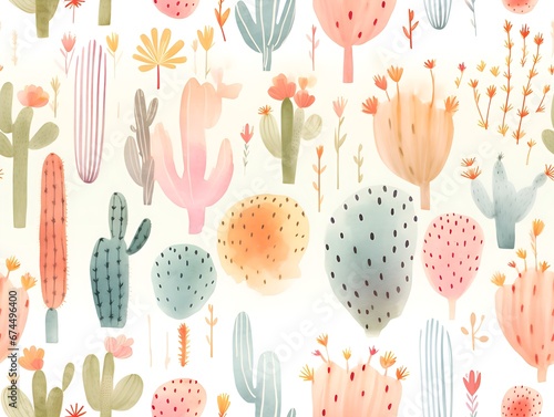 Cactus in watercolor Seamless Pattern