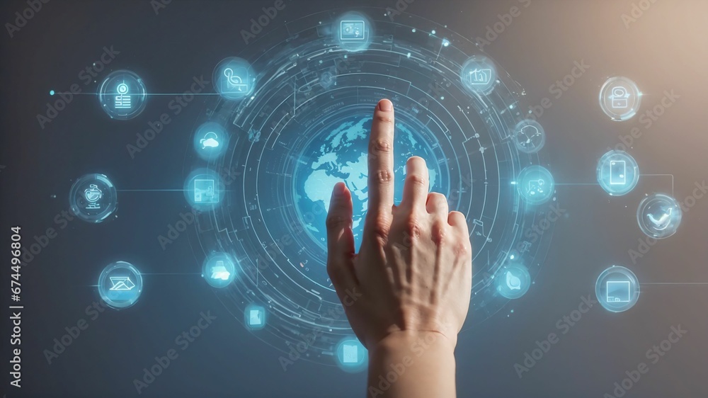 hand pushing button on a interface