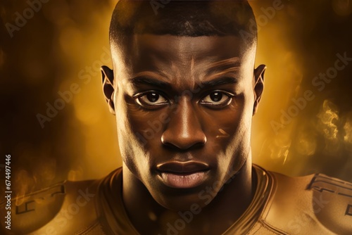 American Football Player On Golden Background photo