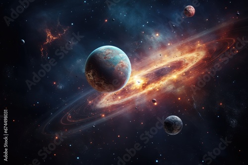 Cinematic Depiction Of Galaxy With Vibrant Planets Cinematic Galaxy With Vibrant Planets