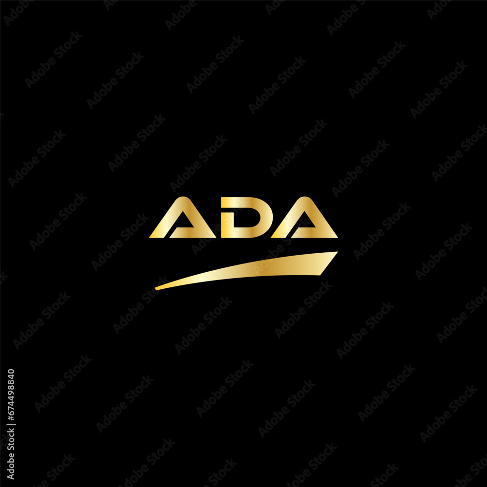 ADA initial letter logo on black background with gold color. modern font, minimal, 3 letter logo, clean, eps file for website, business, corporate company. Modern logo templet in illustrator. ADA initial letter logo on black background with gold color. modern font, minimal, 3 letter logo, clean, eps file for website, business, corporate company. Modern logo templet in illustrator.