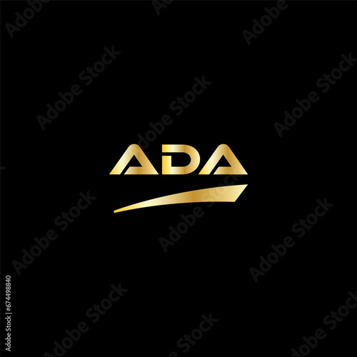 ADA initial letter logo on black background with gold color. modern font, minimal, 3 letter logo, clean, eps file for website, business, corporate company. Modern logo templet in illustrator.