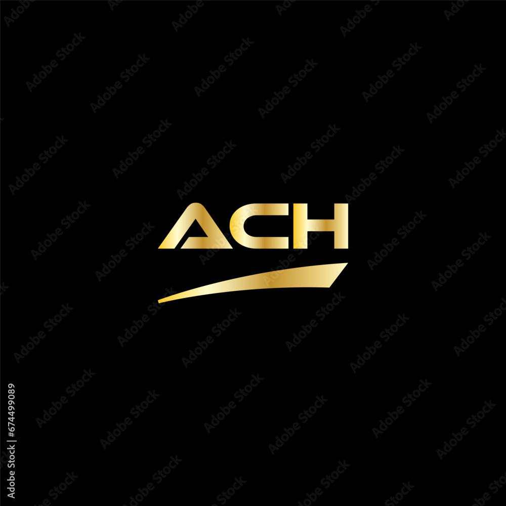 ACH initial letter logo on black background with gold color. modern font, minimal, 3 letter logo, clean, eps file for website, business, corporate company. Modern logo templet in illustrator.