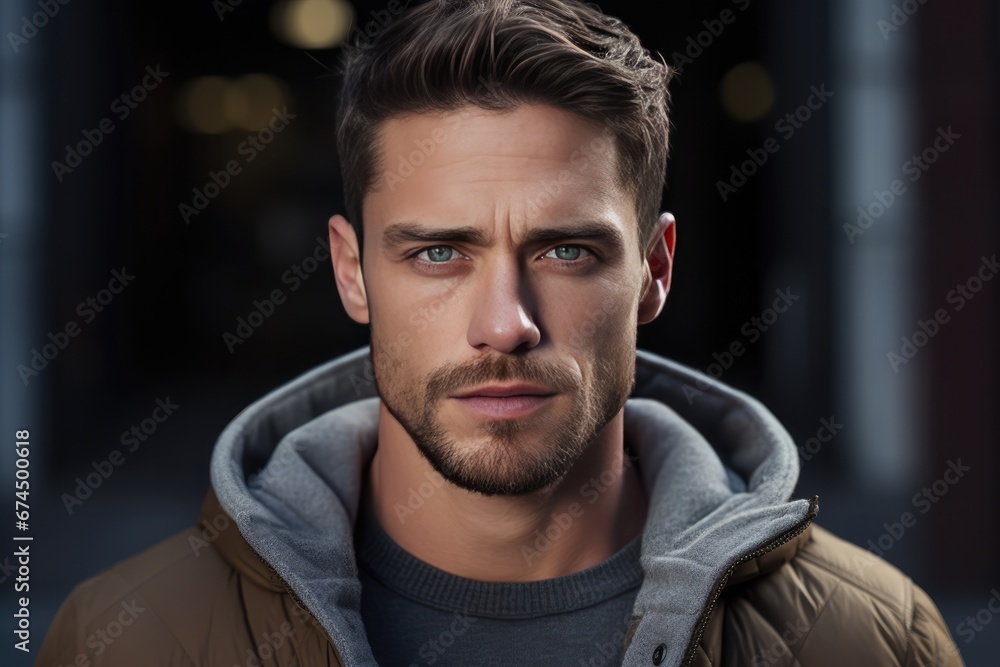 Fototapeta premium Handsome Brunette Man With Serious Expression
