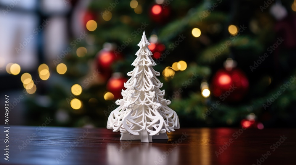 3d printed white plastic Christmas tree, ornaments. Christmas futuristic modern three-dimensional 3D models of holiday ornaments for 3D printing