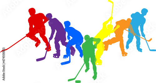 Silhouette ice hockey player set. Active sports people healthy players fitness silhouettes concept. photo