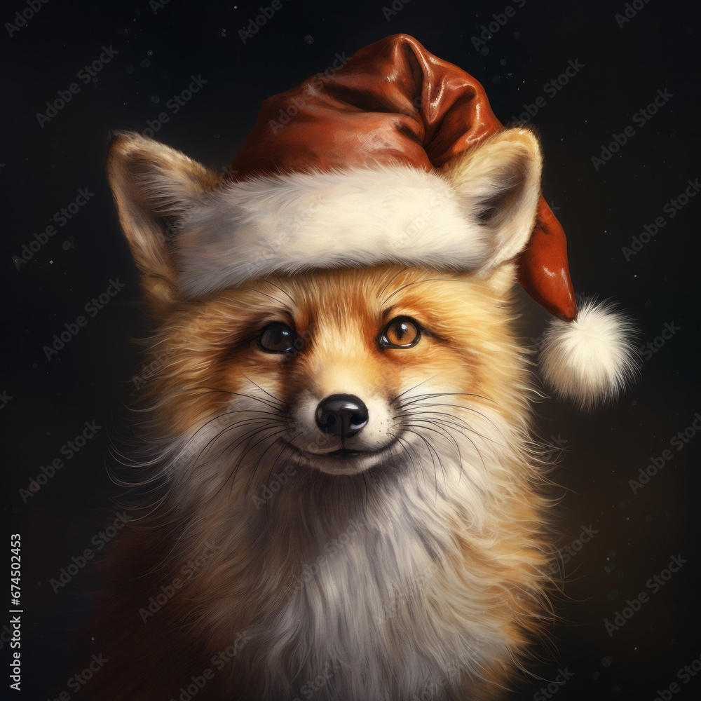 Obraz premium Fox with a Santa hat