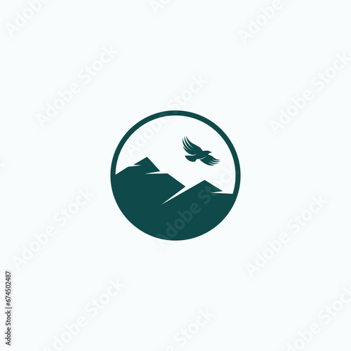 Mountain and Eagle In The Circle Simple Logo Icon